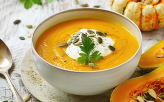 Kürbissuppe mit Kernen und Petersilie